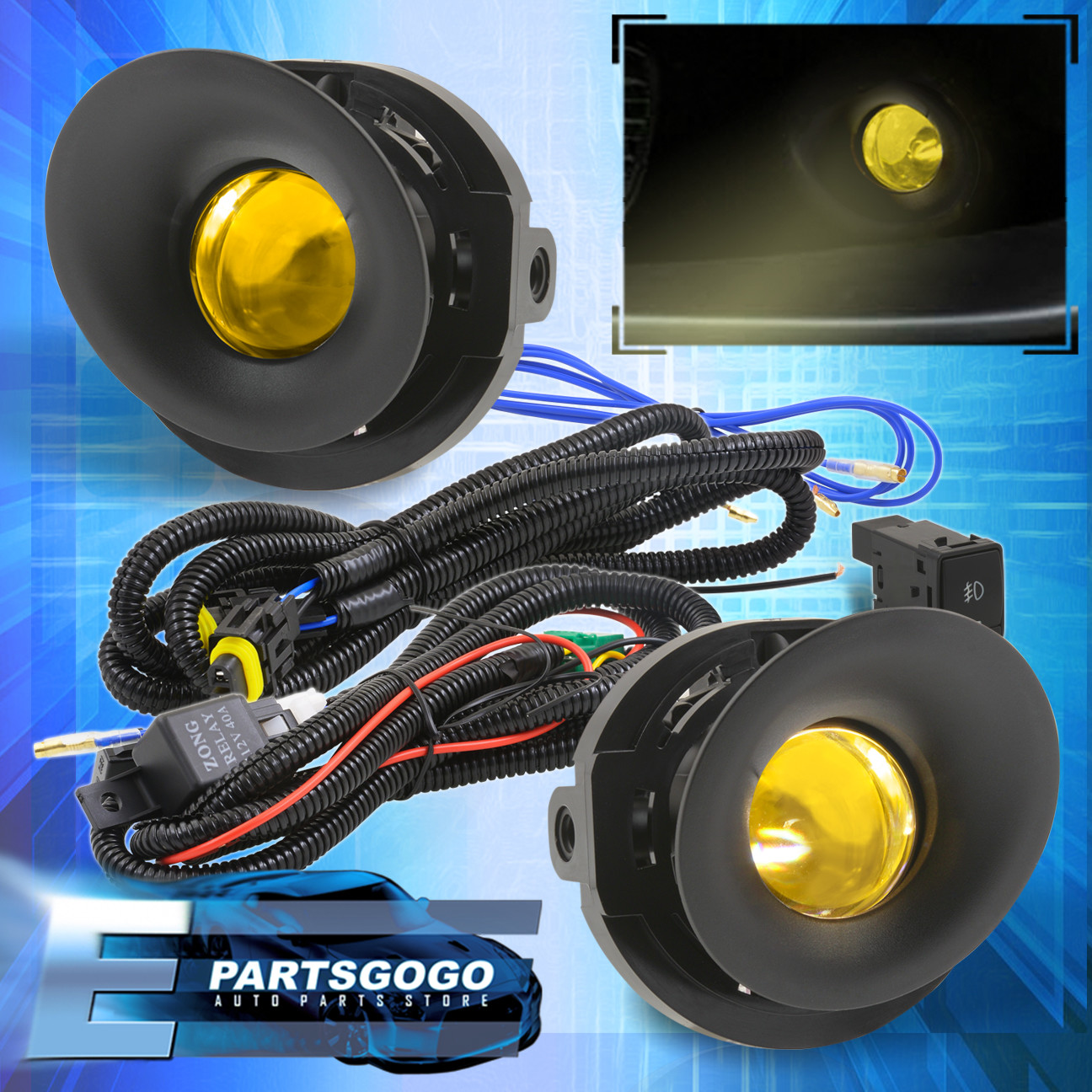 For 1521 Dodge Challenger Yellow Projector Fog Lights Lamps +Wiring