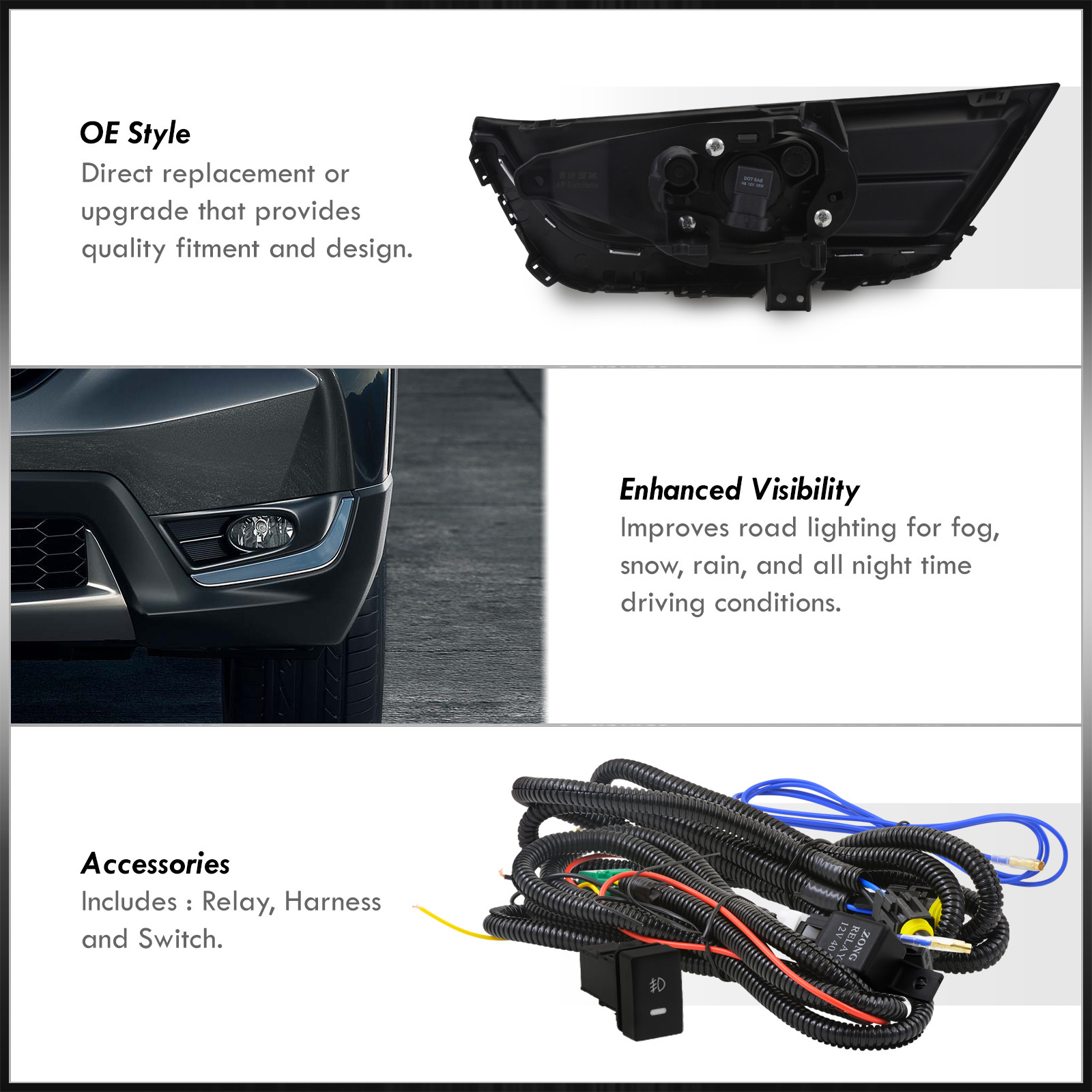 Clear Fog Lights Pair LH RH +Wiring Switch Harness For 2017-2019 CRV CR