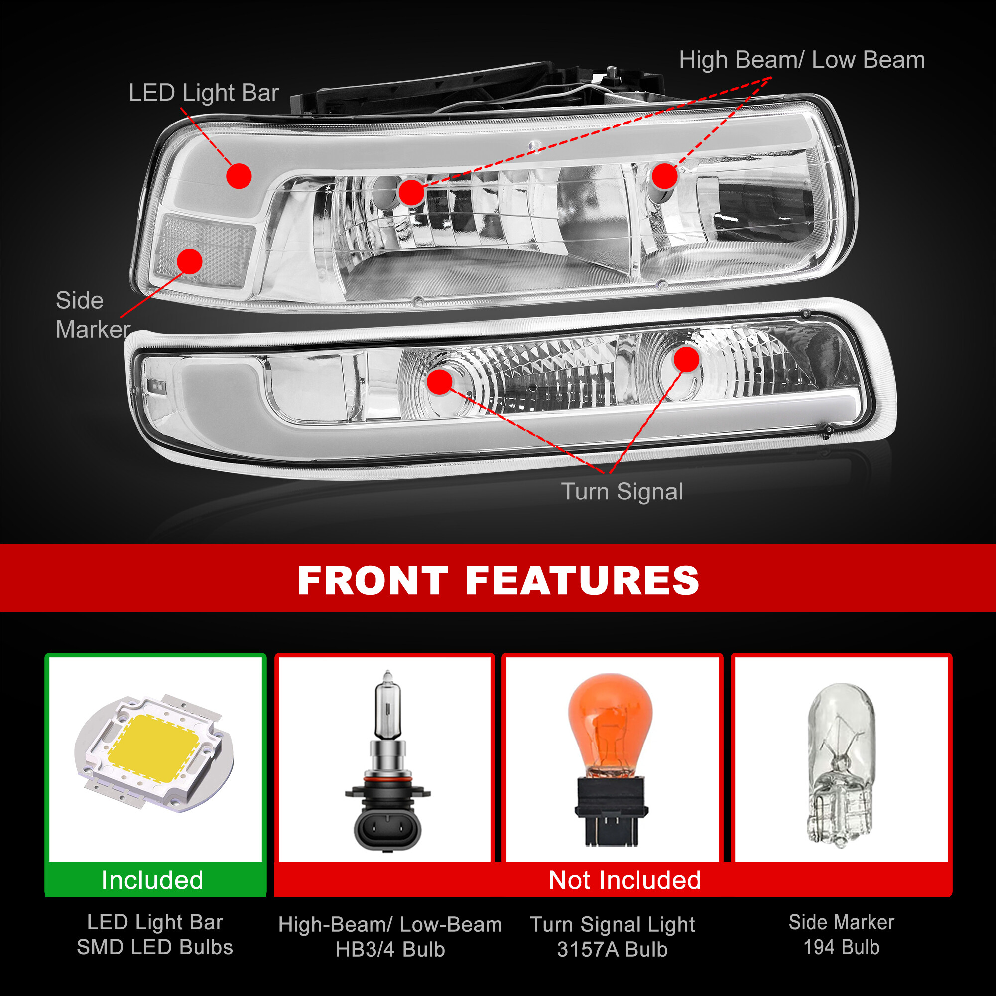1999-2002 Chevrolet Silverado 1500 2500 HD 3500 Clear LED