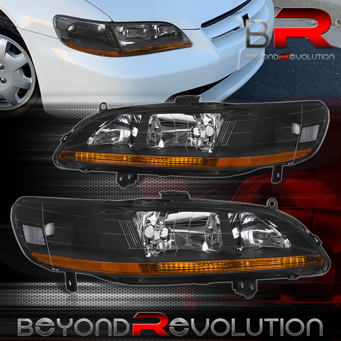 1998 2002 Honda Accord Ex Lx Dx L4 V6 Jdm Black Amber Headlights 1998 2002 Honda Accord Ex Lx Dx L4 V6 Jdm Black Amber Headlights Lamps Pair
