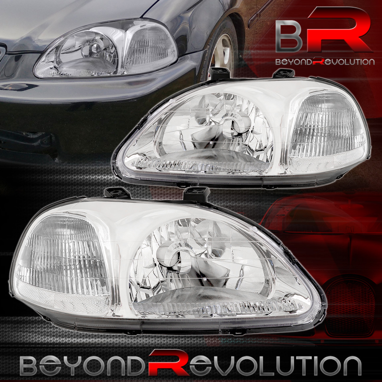 For 1996-1998 Honda Civic Chrome Housing Headlight Clear Corner Signal