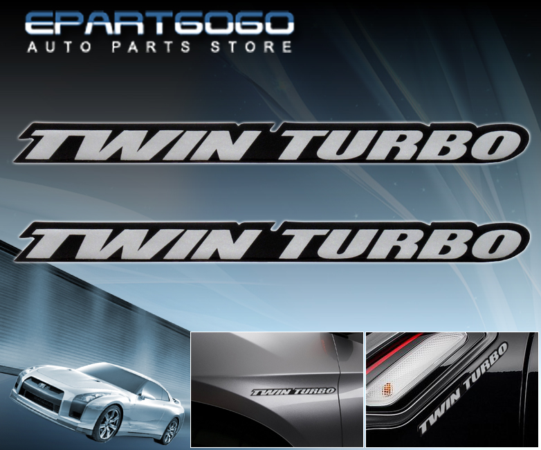 2X SILVER TWIN TURBO EMBLEM DECAL STICKER BADGE LOGO 3D WATERPROOF TRUNK HOOD