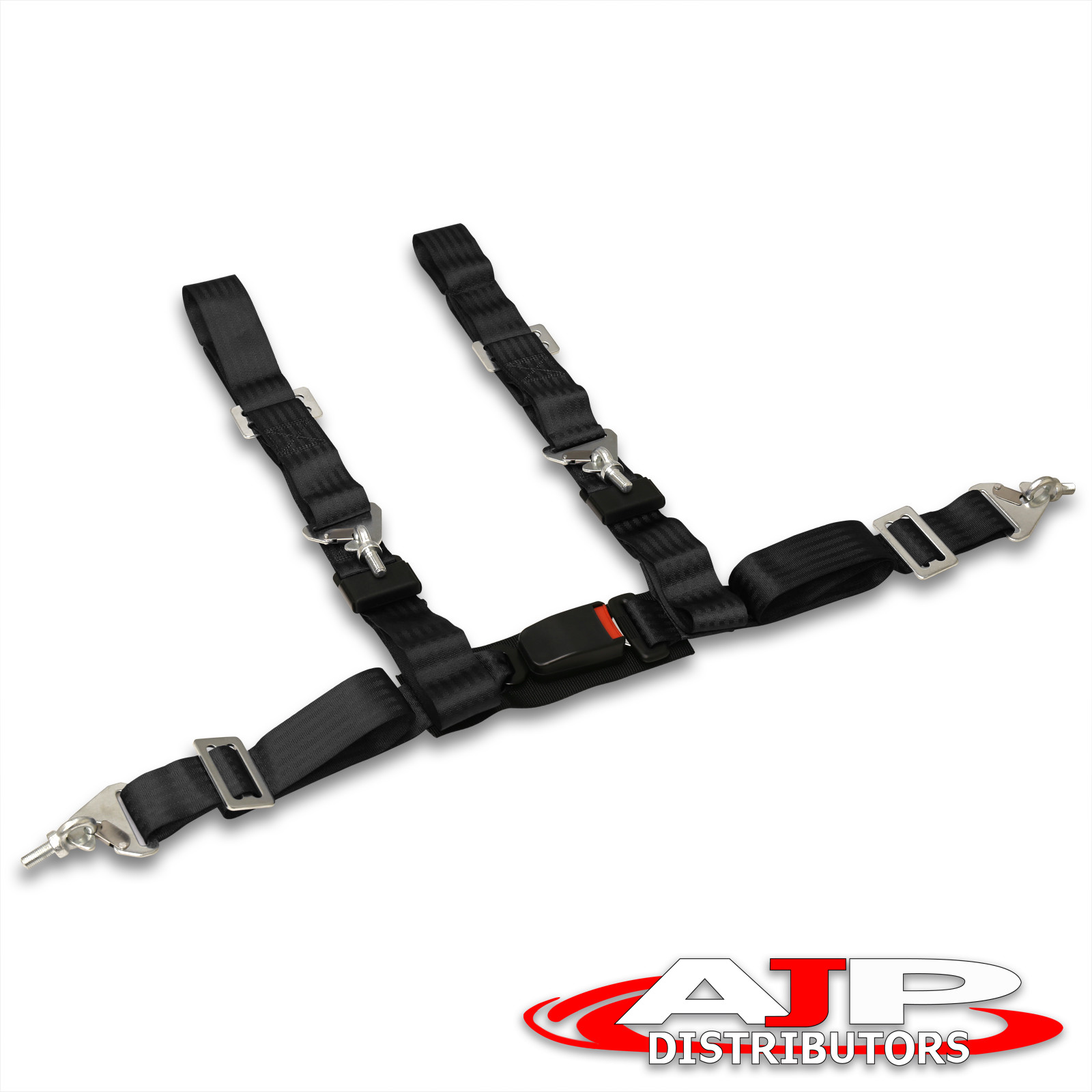 2" JDM Single 4 Point Harness Racing Seat Belt Black + Snap In Buckle