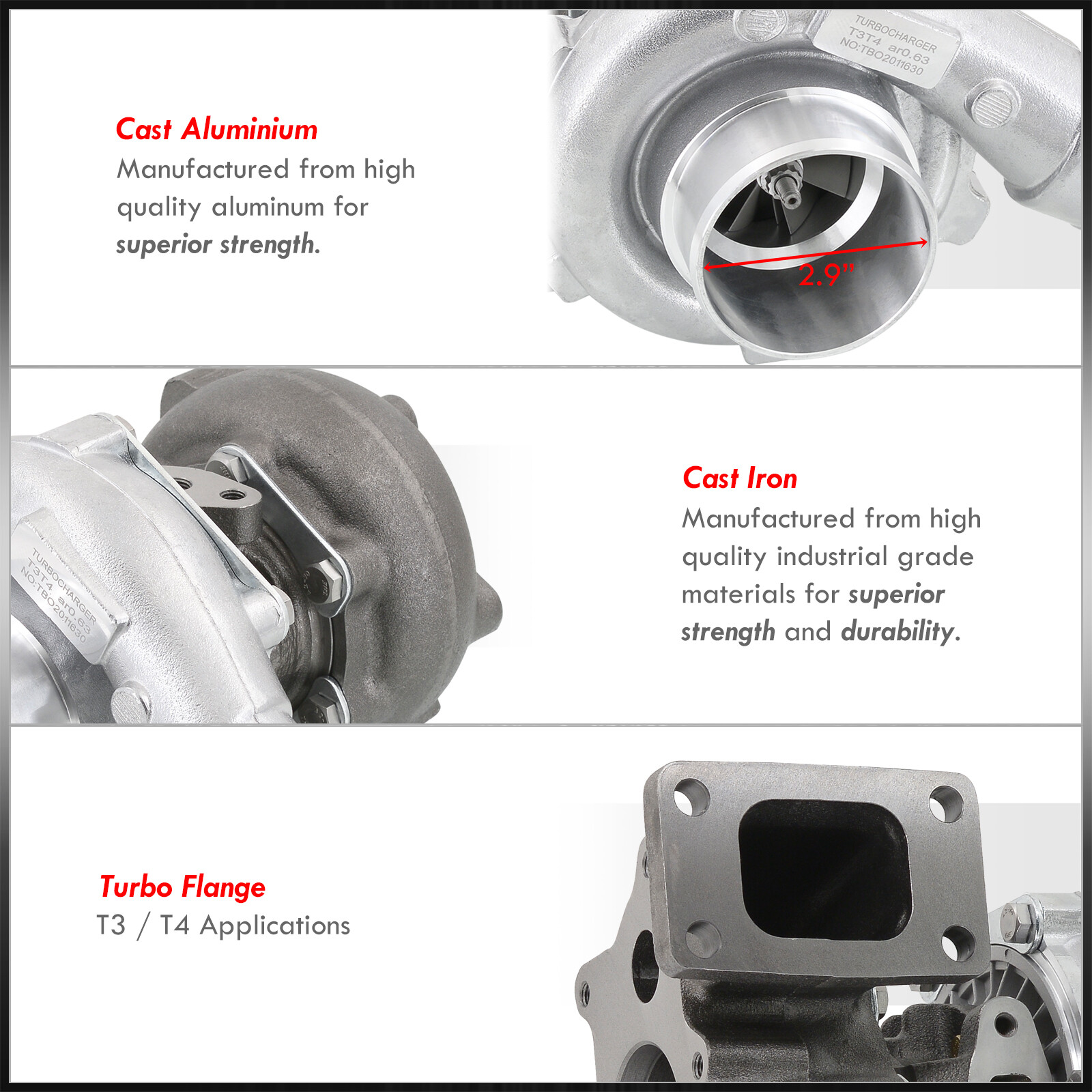 New T04E T3 T3/T4 .63A/R 63 Trim Turbo/Turbocharger Compressor 410+ Hp