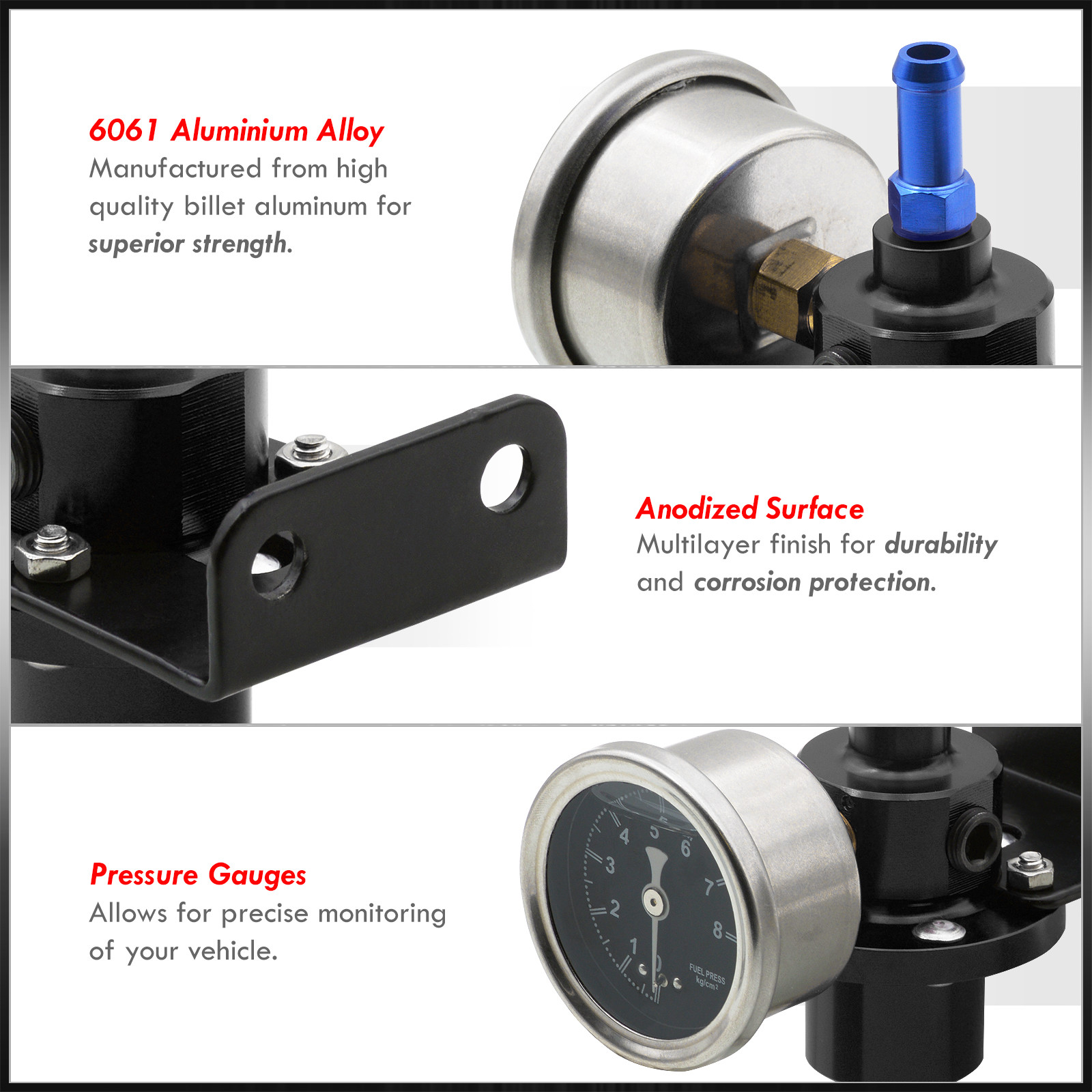 Black Vacuum Intake Manifold Fuel Rail Pressure Regulator Adjustable