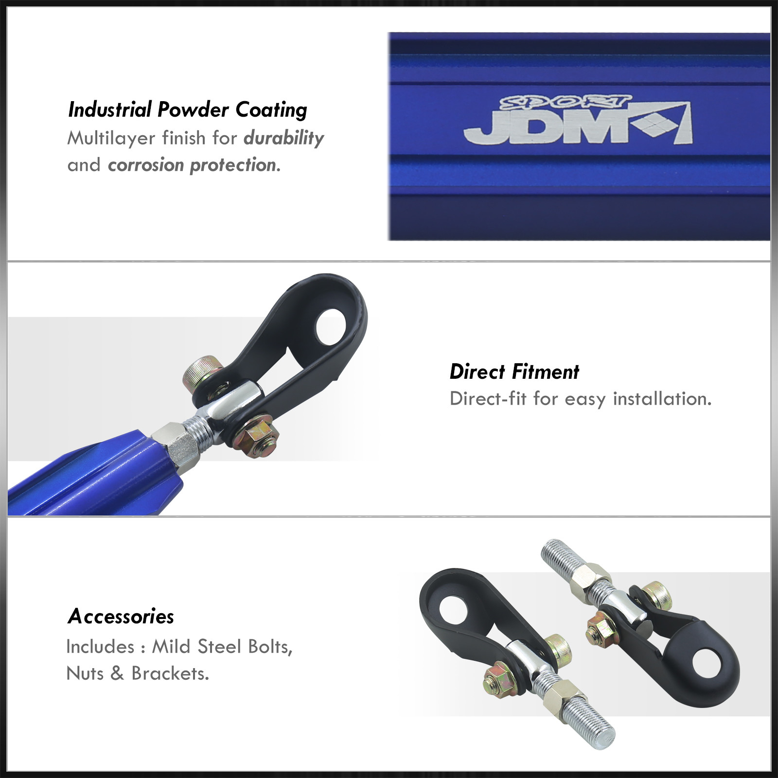AJP Distributors Blue Aluminum Jdm Sport Suspension Front Rear Lower Strut Bar Brace Performance Racing Stabilizer Adjustable Tower Handling For Mitsubishi Mirage 1997 1998 1999 2000 2001