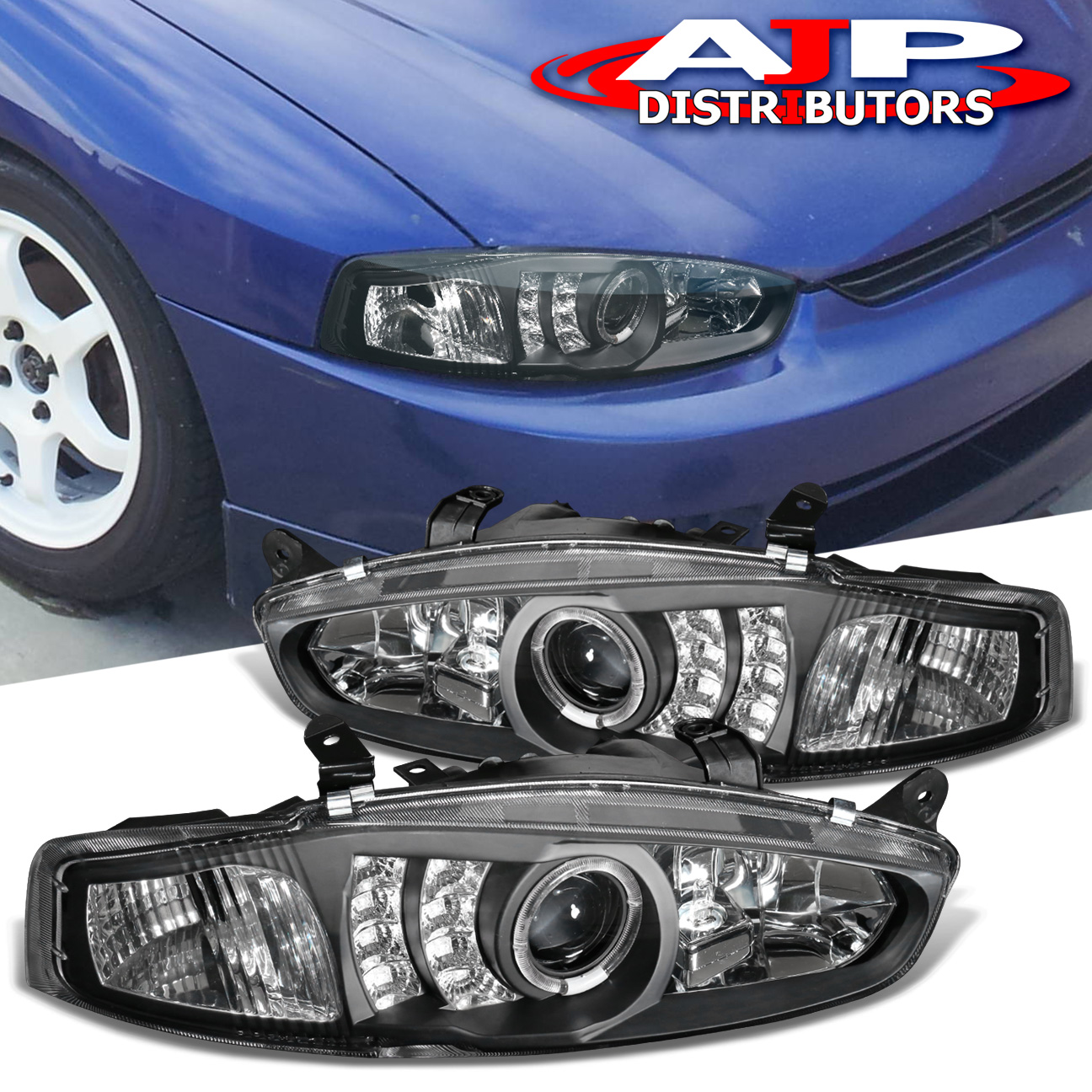 1997 19982002 MITSUBISHI MIRAGE 2DR BLACK HALO PROJECTOR HEADLIGHTS