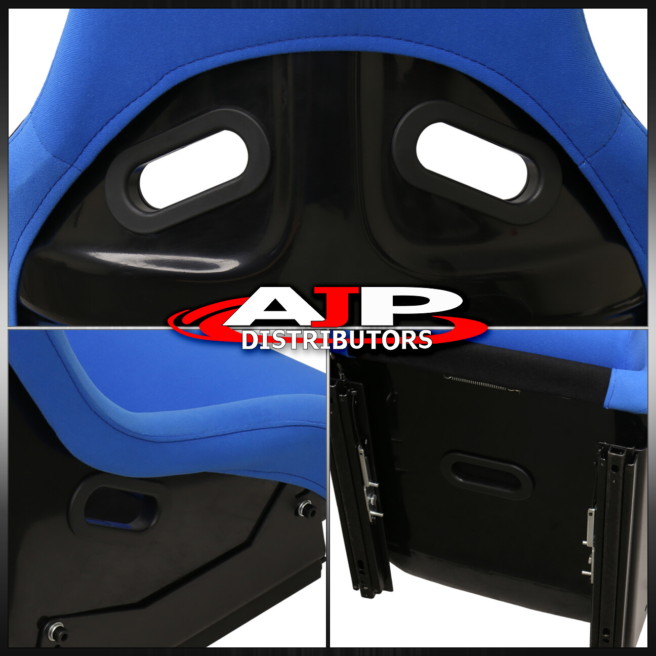 2X Jdm Firm Hold Track Style Full Cloth Racing Bucket Seats W// Slider Rails Blue