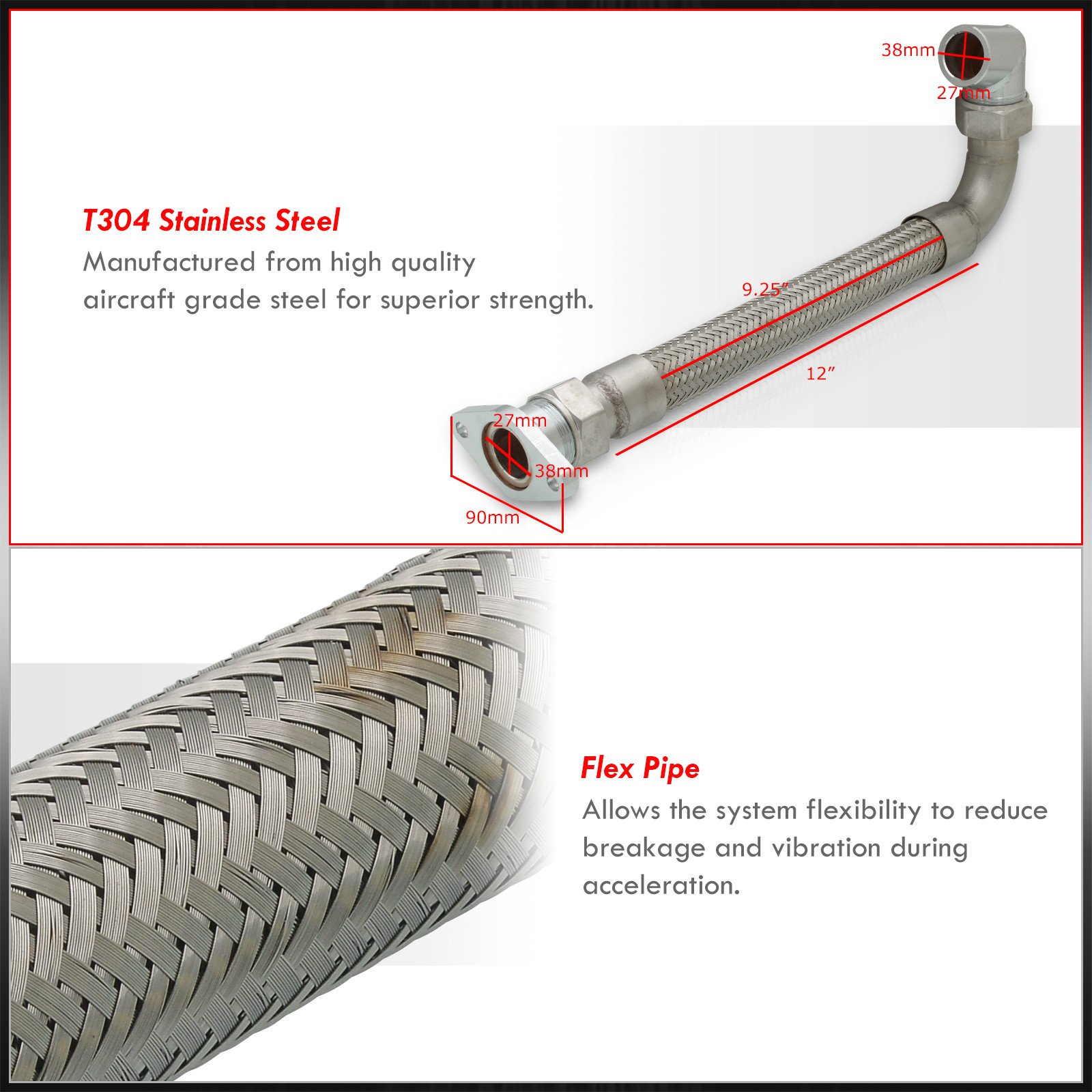 Autobahn88 Stainless Steel 38mm Turbo External Wastegate Exhaust Elbow Down Pipe 2 Bolt Flange