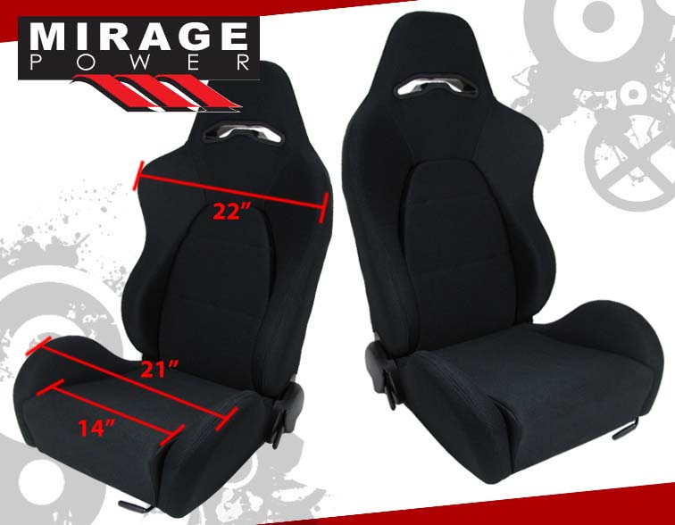 2X Universal Reclinable Racing Bucket Seats Automotive Car JDM Black