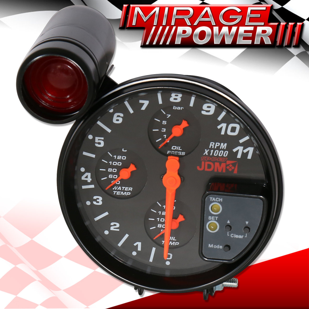 5" 4IN1 11K RPM Black Tachometer Gauge w/ Red Shift Light For Beetle