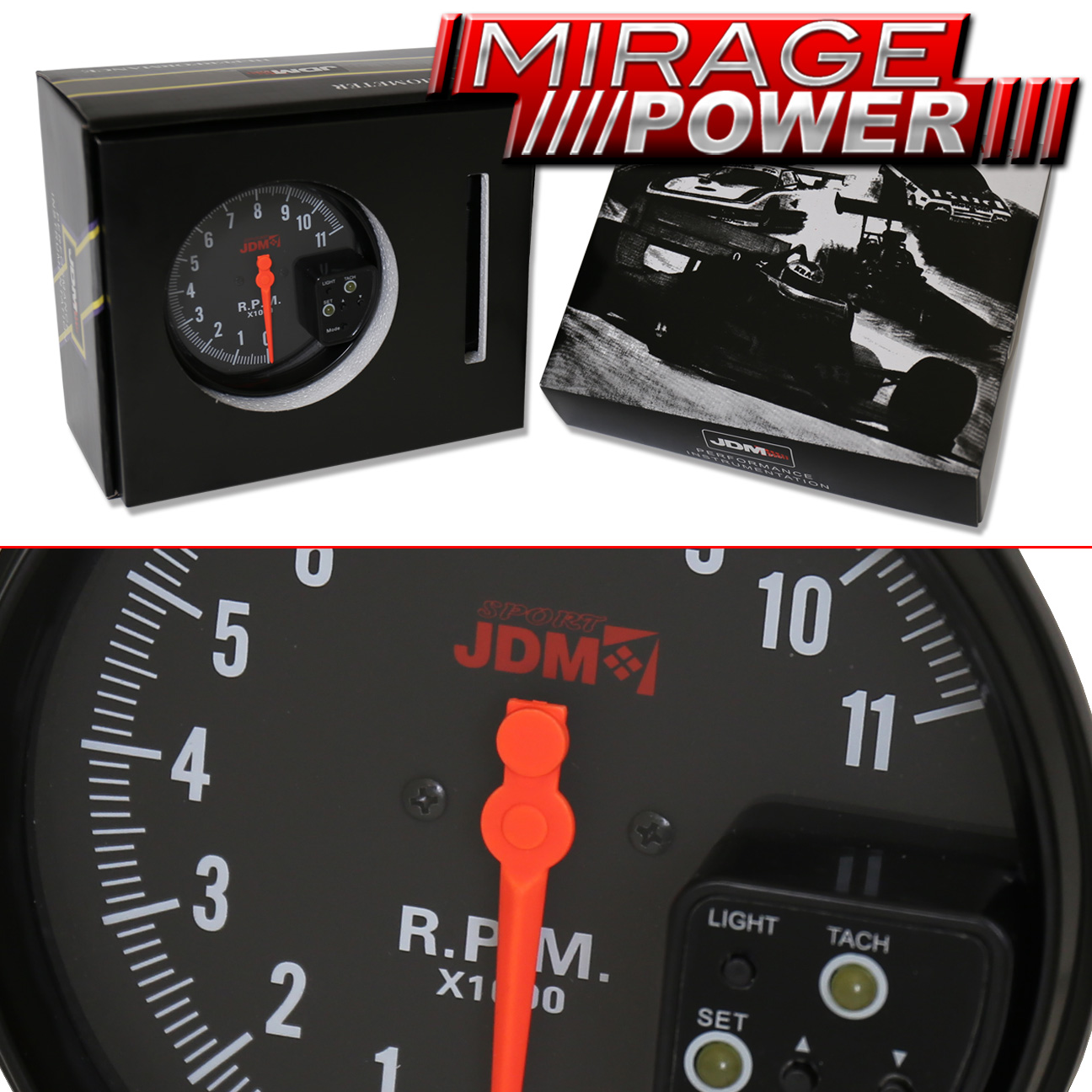 5" All Honda Black Face Tachometer 11K Rpm Gauge + Jdm Red Shift Light