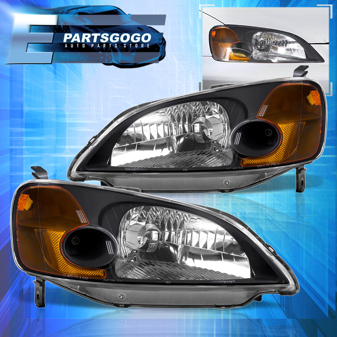 1990-1991 Honda CRX Drving Bumper Lights Signal Black Housing Clear LH RH