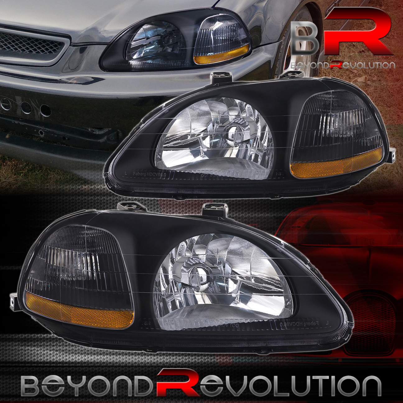 LH For 96 97 98 Honda Civic EK Coupe Sedan Chrome Headlights Head Lamps RH