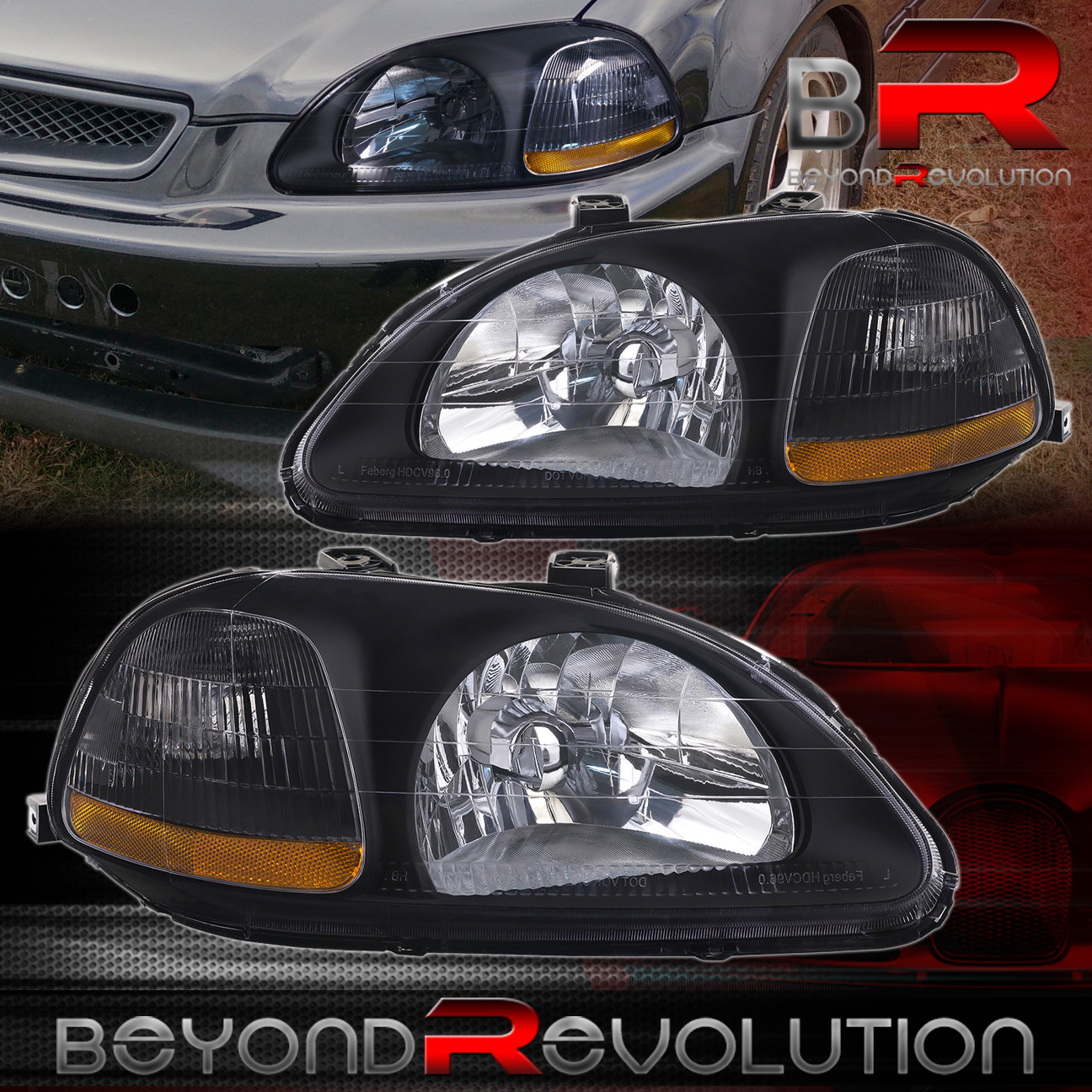 96 97 98 HONDA CIVIC HATCHBACK BLACK HEADLIGHTS JDM LAMPS SEDAN EM1 EK9 EX LX DX