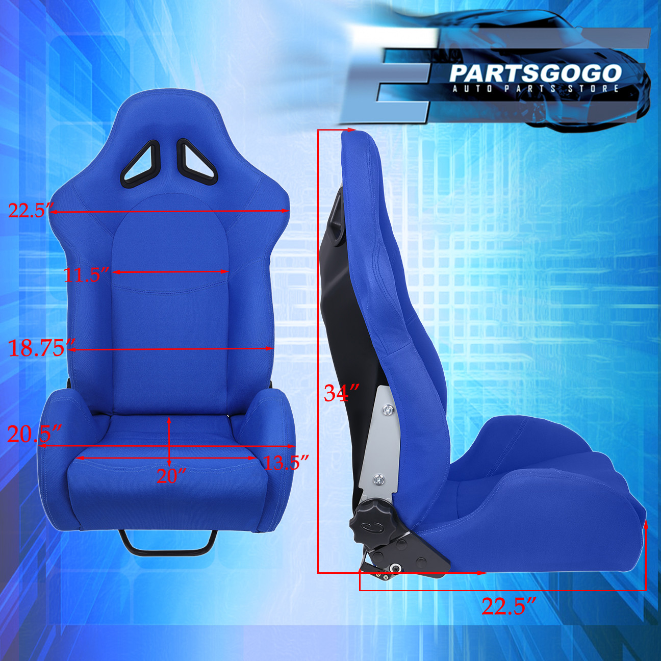 Universal Blue Cloth Racing Bucket Seats Performance Upgrade + Slider ...