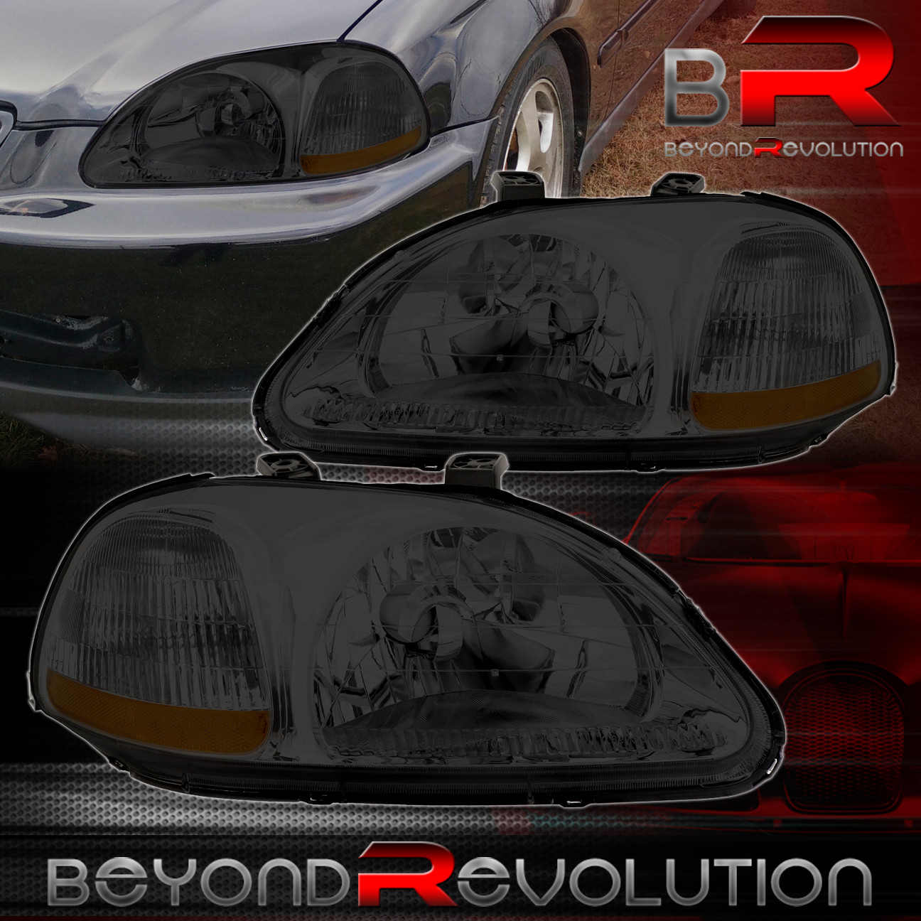 LH For 96 97 98 Honda Civic EK Coupe Sedan Chrome Headlights Head Lamps RH