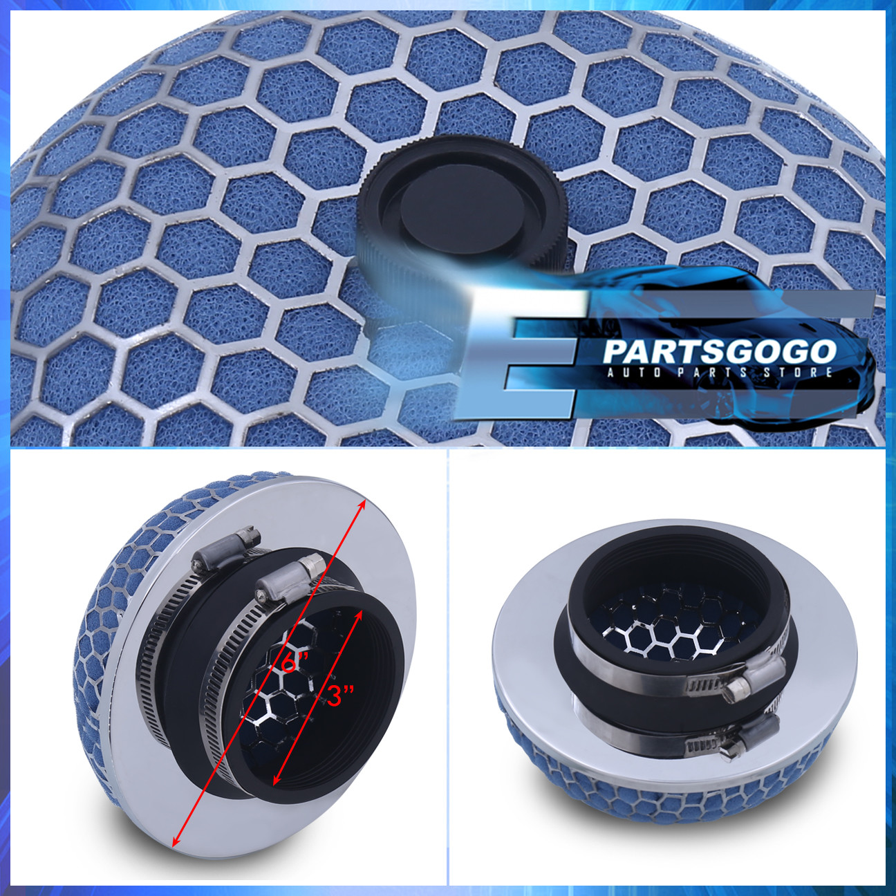 3/" Mushroom Style High Flow Inlet//Intake Air Filter Blue Microfoam For Nissan