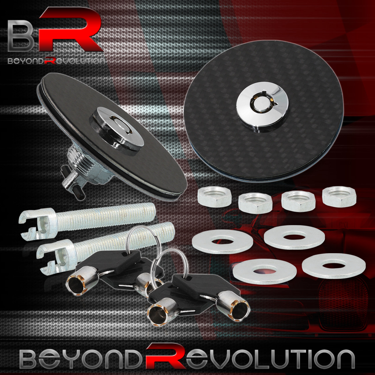 BLACK CARBON FIBER RACING LOCK HOOD PINS PIN+ KEYS RACING SET KIT