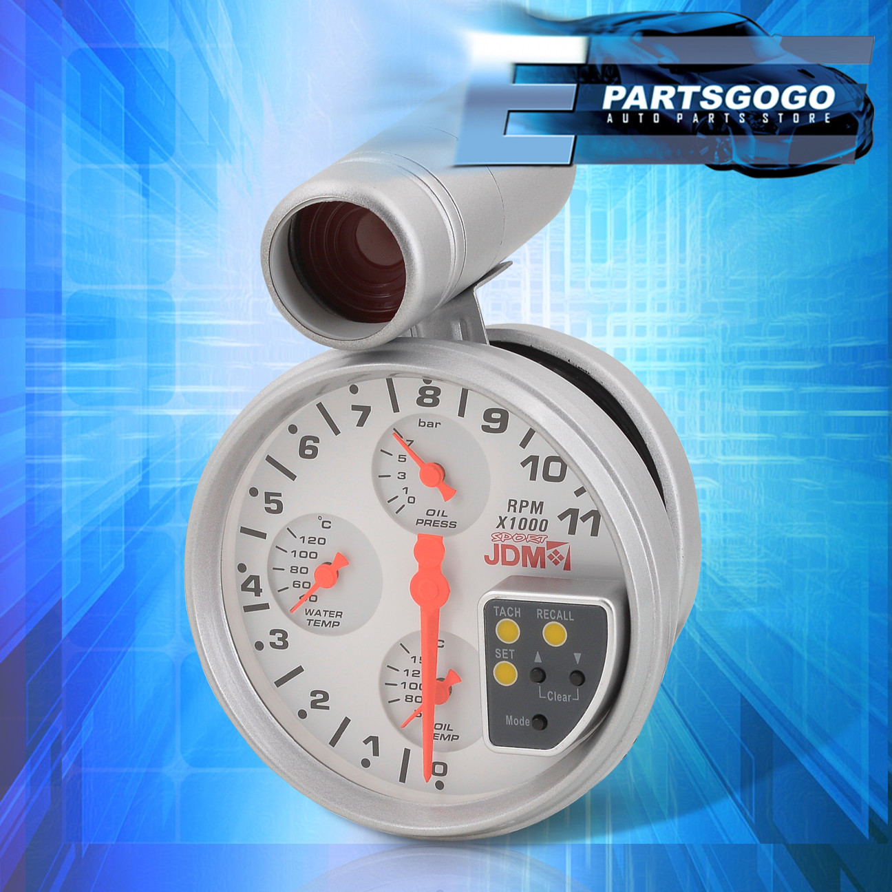Jinyi 5 JDM White 4 in 1 11K Tachometer RPM Oil//Water Gauge for 12V Power Source Only