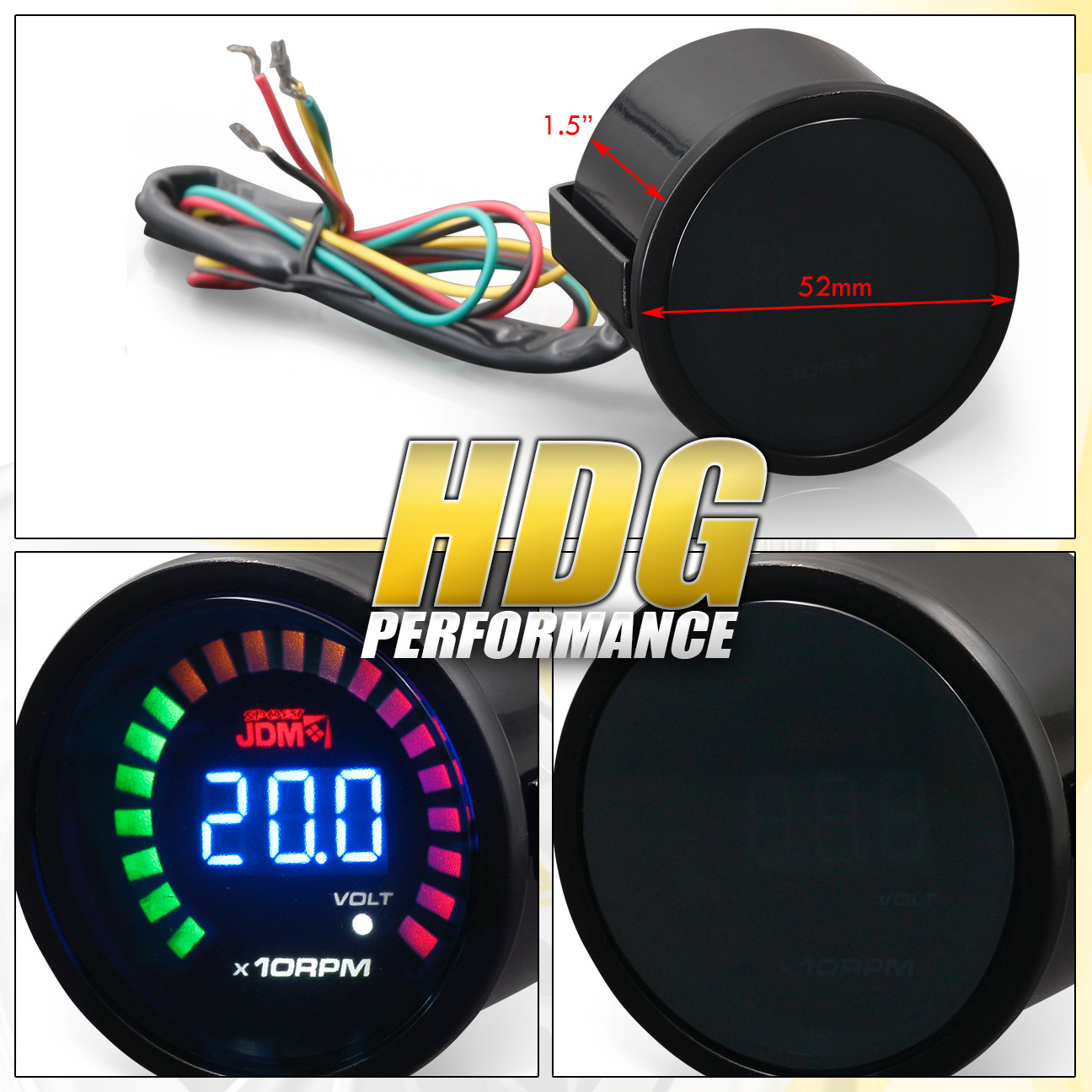 universal jdm sport 52mm 2 blue led digital rpm tachometer gauge