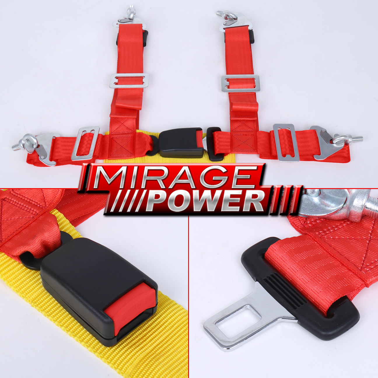 For Nissan 2" Strap 4Pt Buckle Harness Adjustable Red Racing Seat Belt+