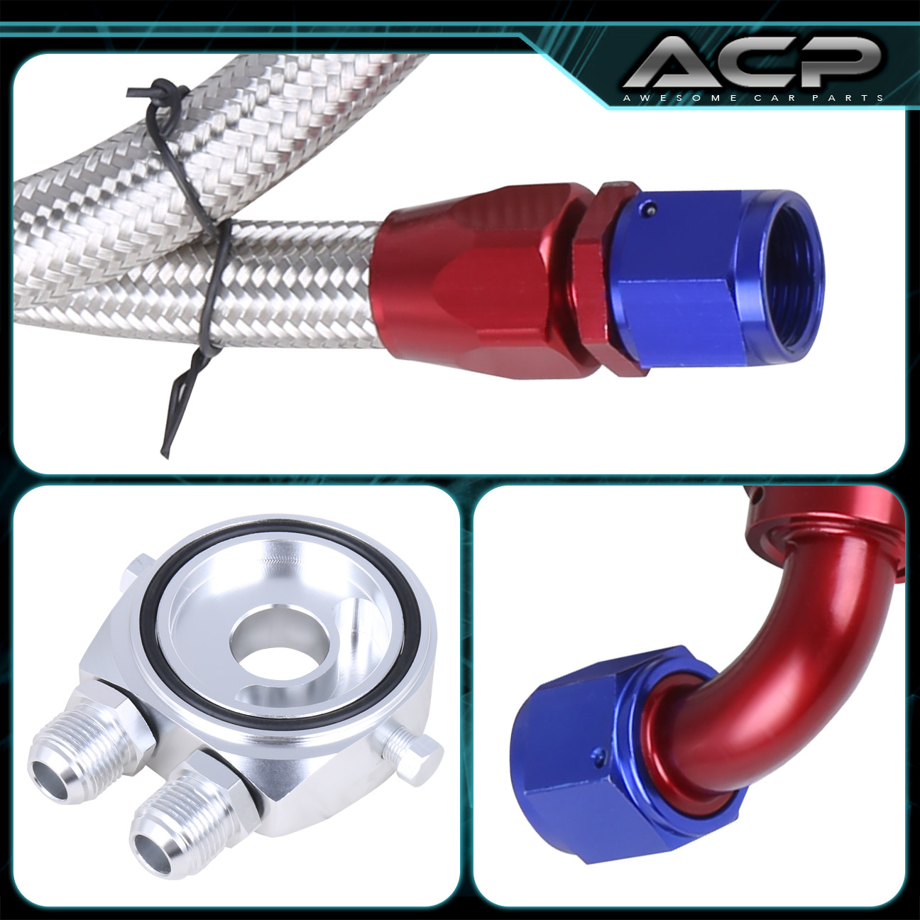 Engine Diff Trans Aluminum Alloy Oil Cooler Kit +Filter Adapter +Ss